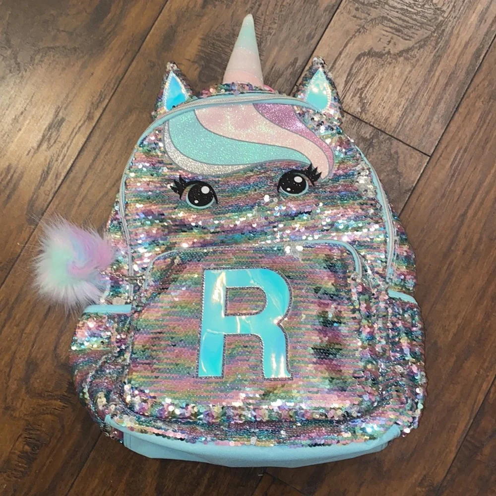 Justice Sequin 🦄 Unicorn Initial R Backpack and Lunch Box